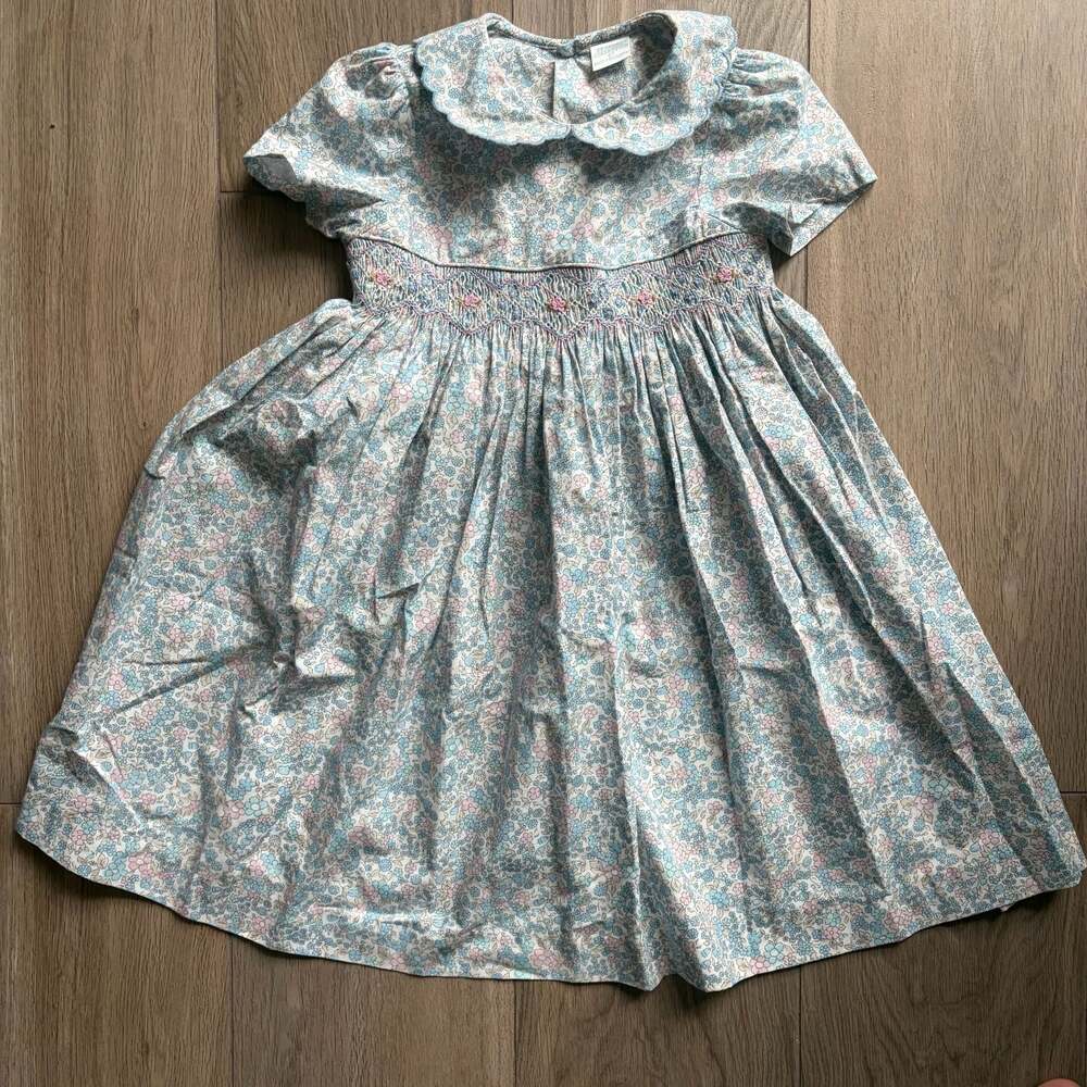 Edgehill Collection Girl's Blue Pink Floral Smocked Dress Size 4T